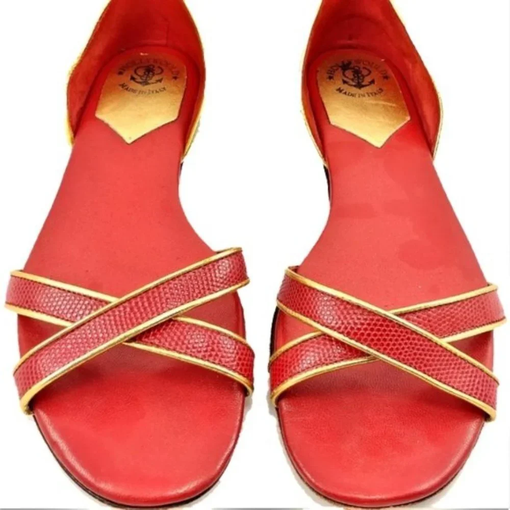 Hollywould Red D’orsay Flats Sandals Sz 38.5 8.5